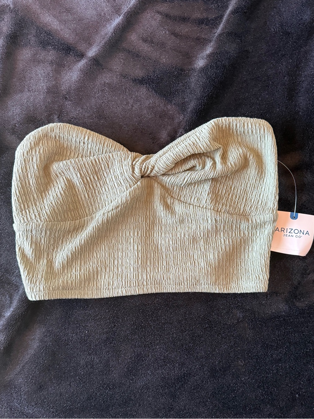 Arizona Jean Company Olive Green Textured Twist-Front Strapless Crop Top